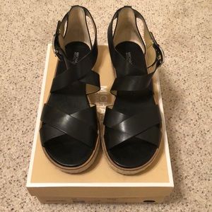 Michael Kors Black Leather Darby Espadrille Sandal